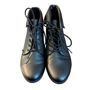 London Fog Womens Black Faux Leather Lace-Up Ankle Boots Size 7.5